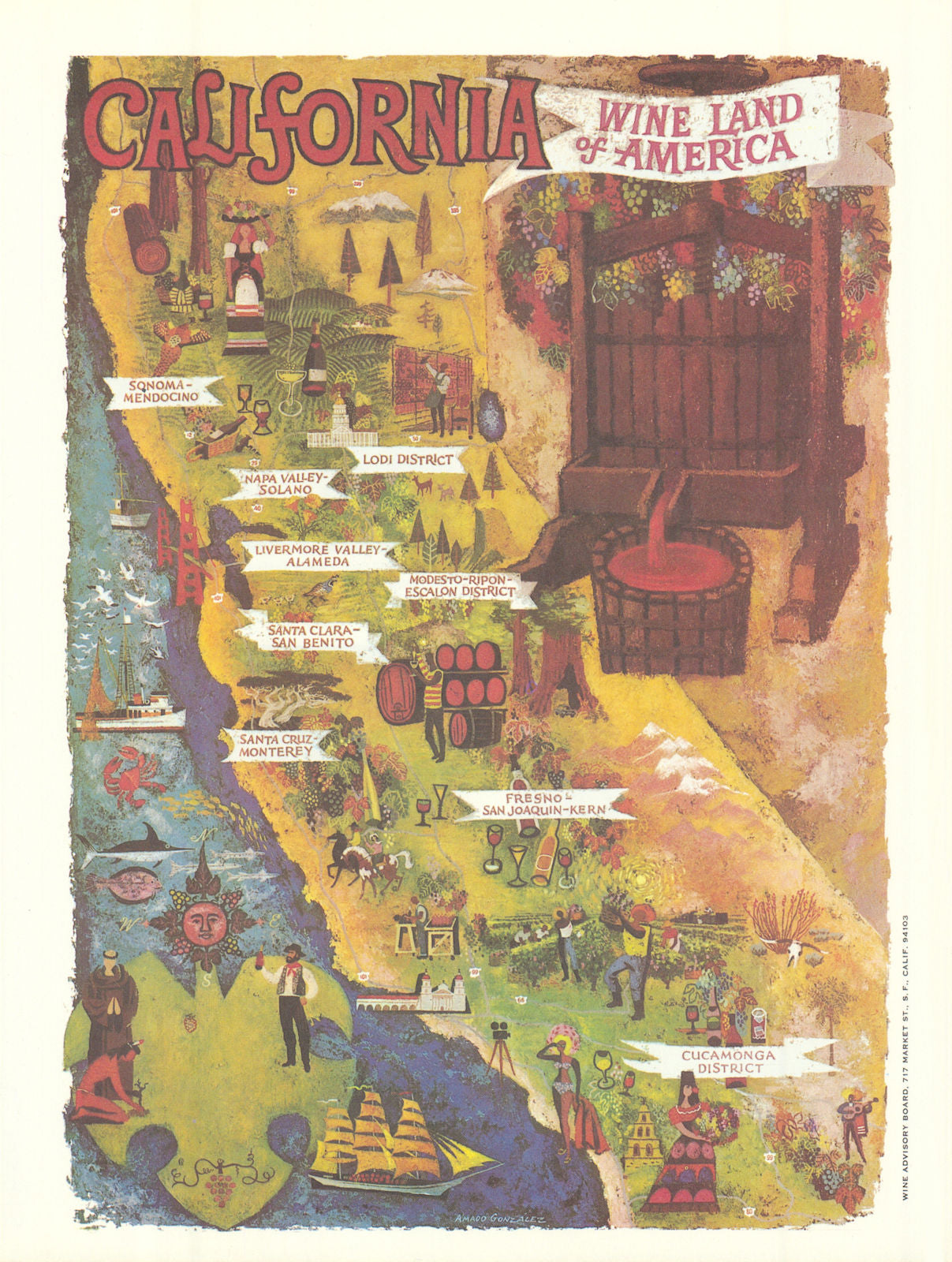 California - Wine land of America by Amado Gonzalez 1965 (1979) old map